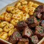 Cajun Steak Bites and Cheesy Garlic Shells Skillet Recipe