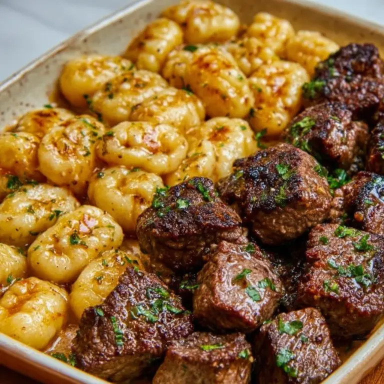 Cajun Steak Bites and Cheesy Garlic Shells Skillet Recipe