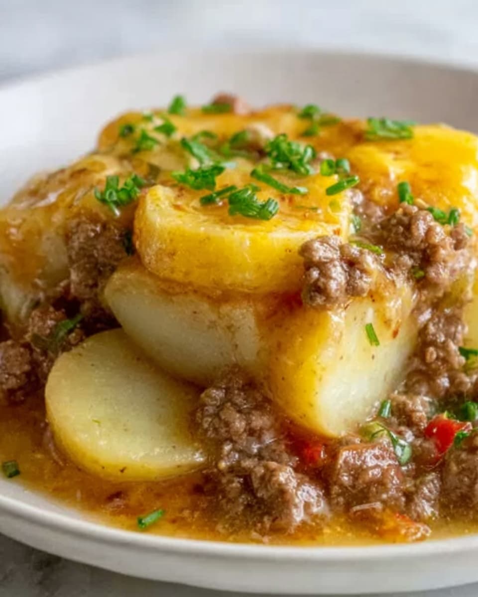 A white bowl filled with three layers: the bottom layer is white rice mixed with small pieces of cooked ground meat in light brown color, the middle layer is more white rice combined with meat, and the top layer is shredded yellow cheddar cheese sprinkled with small bits of chopped green herbs. The bowl sits on a white marbled surface, with a blurred background showing some green and yellow food items. Photo taken with an iphone --ar 4:5 --v 7