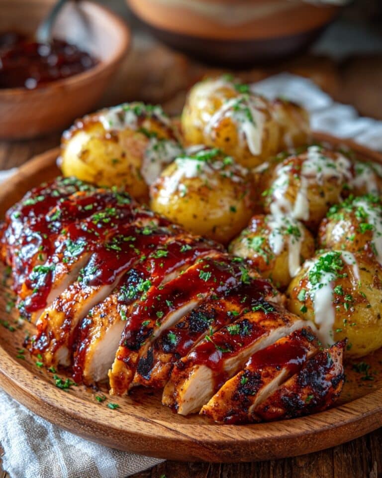 Honey BBQ Chicken with Creamy Garlic Parmesan Potatoes Recipe