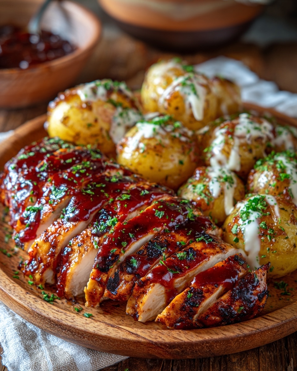 Honey BBQ Chicken with Creamy Garlic Parmesan Potatoes Recipe
