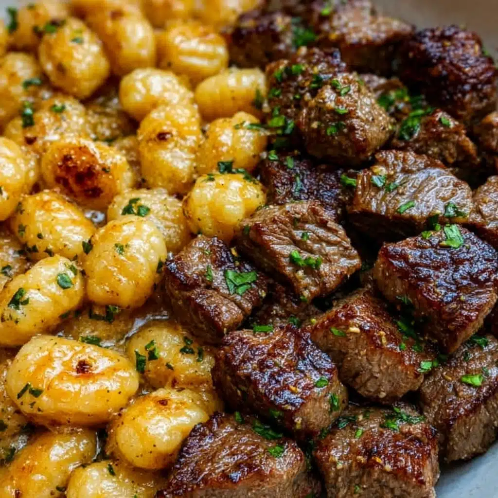 Cajun Steak Bites and Cheesy Garlic Shells Skillet Recipe - Recipe Image