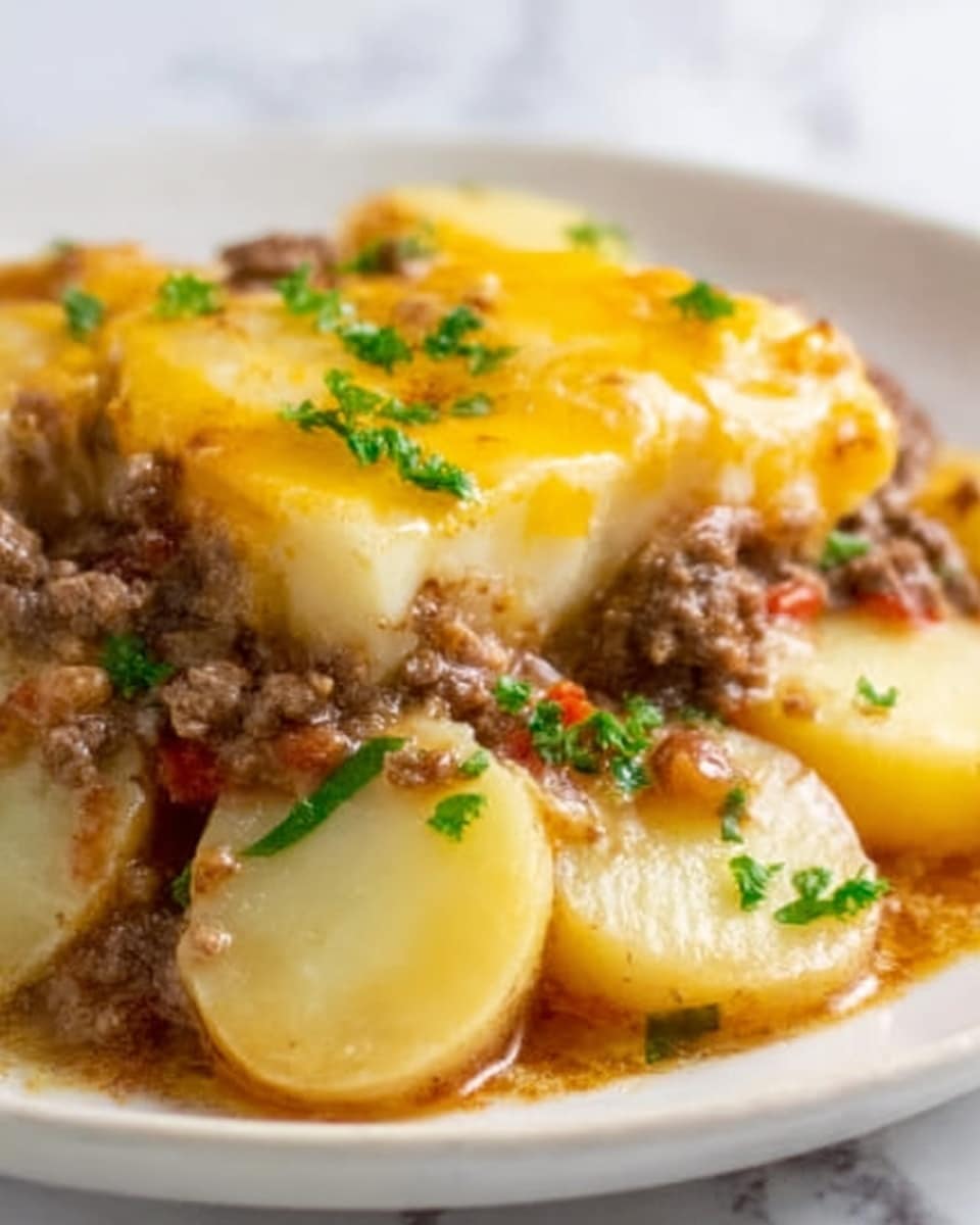 The dish is a creamy, cheesy rice served in a white bowl. It has three main layers: the bottom is a soft, fluffy rice base with a slight yellow tint, mixed evenly with small browned pieces of ground meat spread throughout. The middle layer is creamy and mixed in with the rice and meat, giving a smooth texture that looks moist and rich. The top layer consists of a bright orange shredded cheese sprinkled generously, with small bits of green herbs scattered over it for color contrast. The bowl is set on a white marbled surface. Photo taken with an iphone --ar 4:5 --v 7