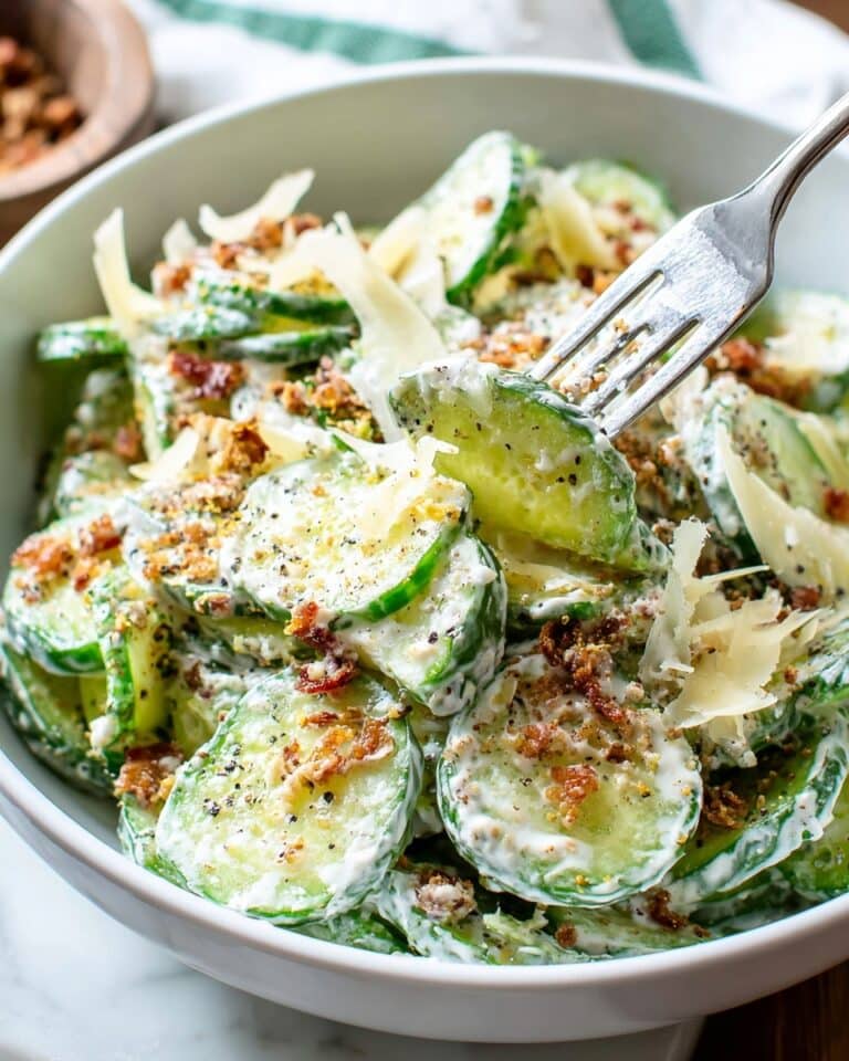 Greek Cucumber Salad with Parmesan, Bacon, and Caesar Dressing Recipe