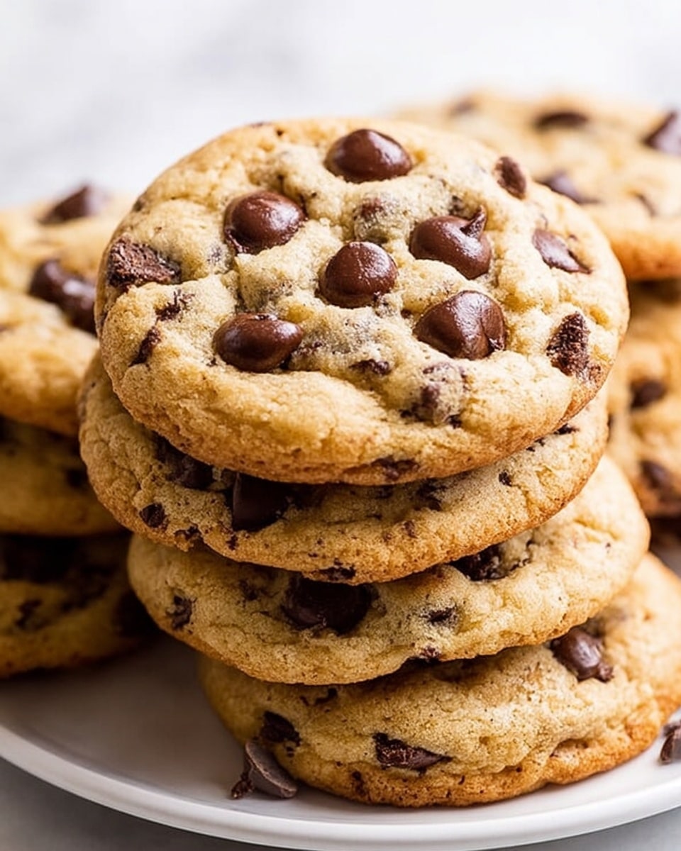 A close-up of a stack of golden-brown chocolate chip cookies with a soft and slightly crumbly texture, each cookie thick with many dark brown, shiny chocolate chips embedded on the surface and inside, the edges slightly crisp and the centers looking chewy; the cookies are arranged in loose layers, showing their round shape and scattered chocolate chips clearly. photo taken with an iphone --ar 4:5 --v 7