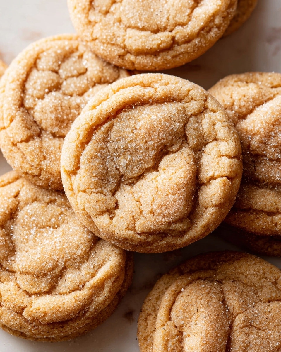 A close-up of a pile of soft, round cookies with a golden-brown color, each with a cracked surface texture and a light dusting of white granulated sugar on top, arranged closely together on a white marbled surface, showing their slightly crinkled edges and chewy appearance photo taken with an iphone --ar 4:5 --v 7