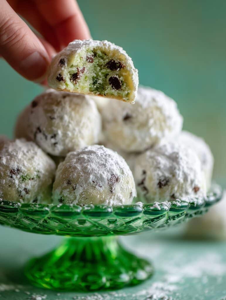 Mint Chocolate Chip Snowball Cookies Recipe
