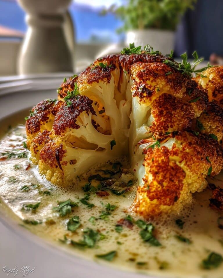 Whole Baked Cauliflower with Cheesy Sauce Recipe