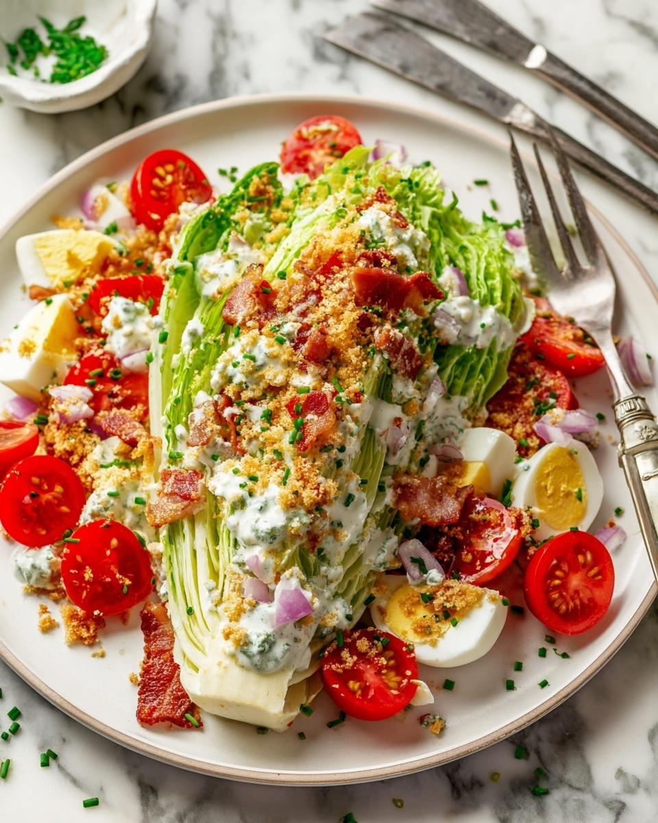 Loaded Wedge Salad with Crispy Breadcrumbs and Chive Ranch Dressing Recipe - Recipe Image