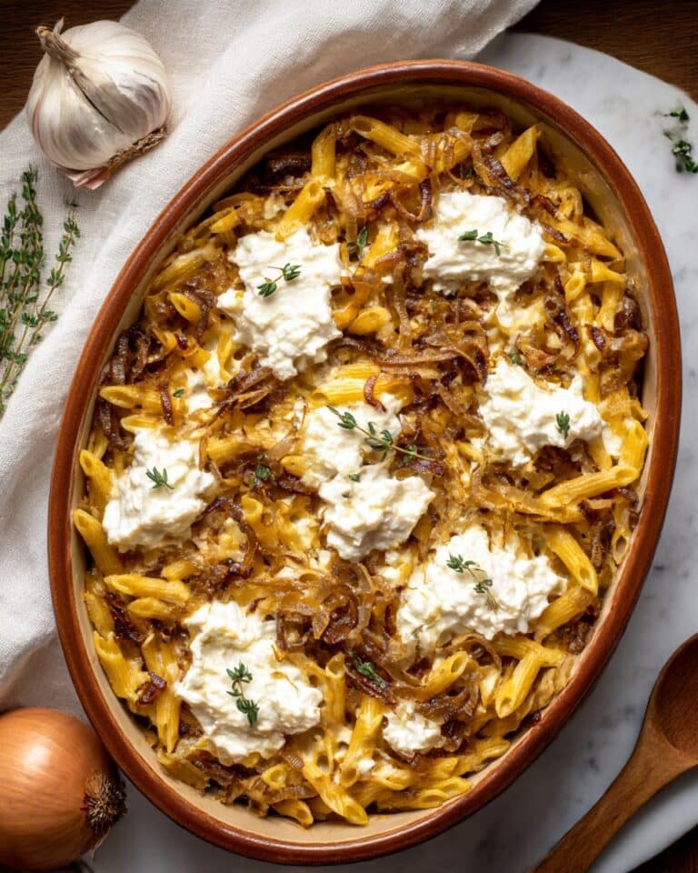 Balsamic Onion & Goat’s Cheese Pasta Bake Recipe