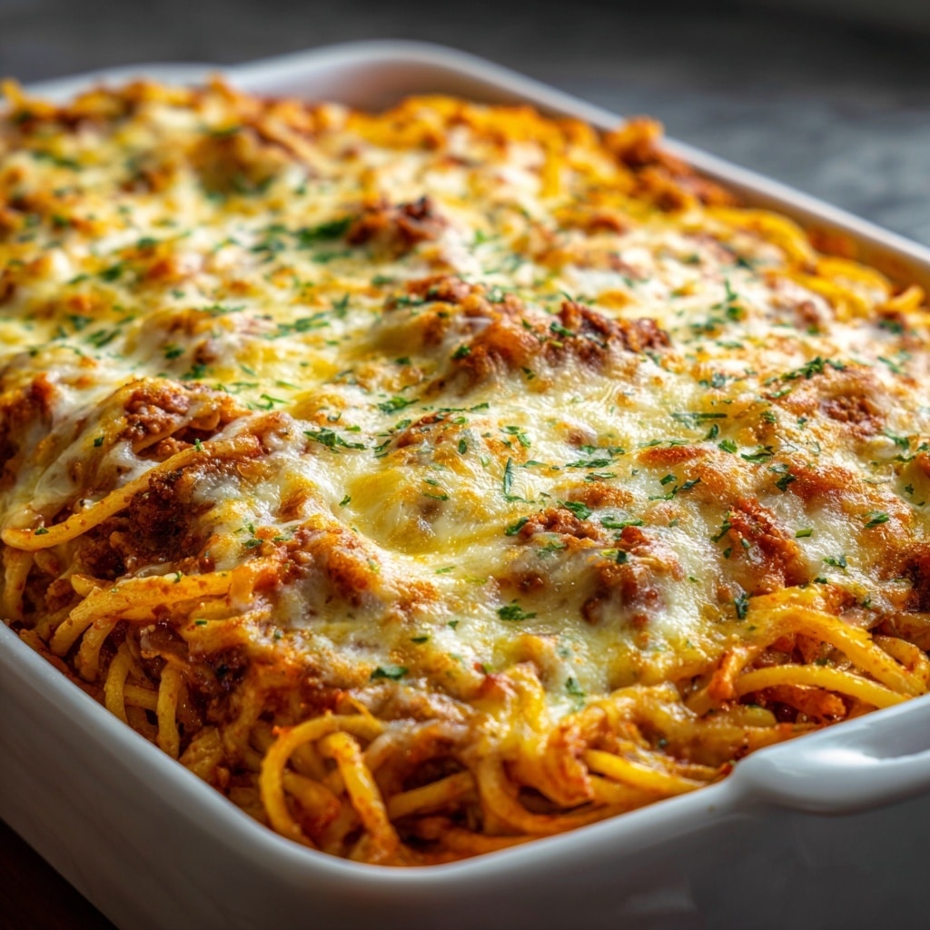Baked Spaghetti with Meat and Mozzarella Recipe - Recipe Image