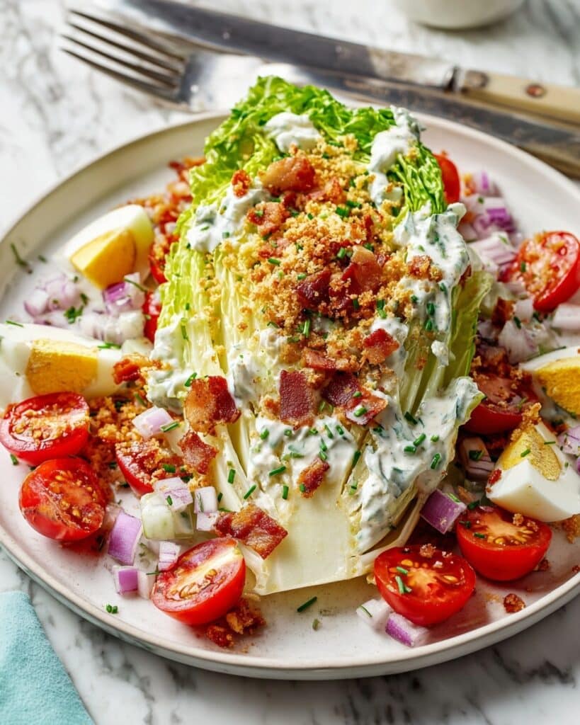 Loaded Wedge Salad with Crispy Breadcrumbs and Chive Ranch Dressing Recipe