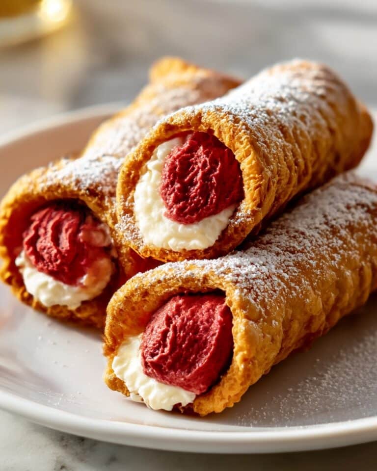 Red Velvet Cannoli with Cream Cheese Filling and Chocolate Pistachio Garnish Recipe