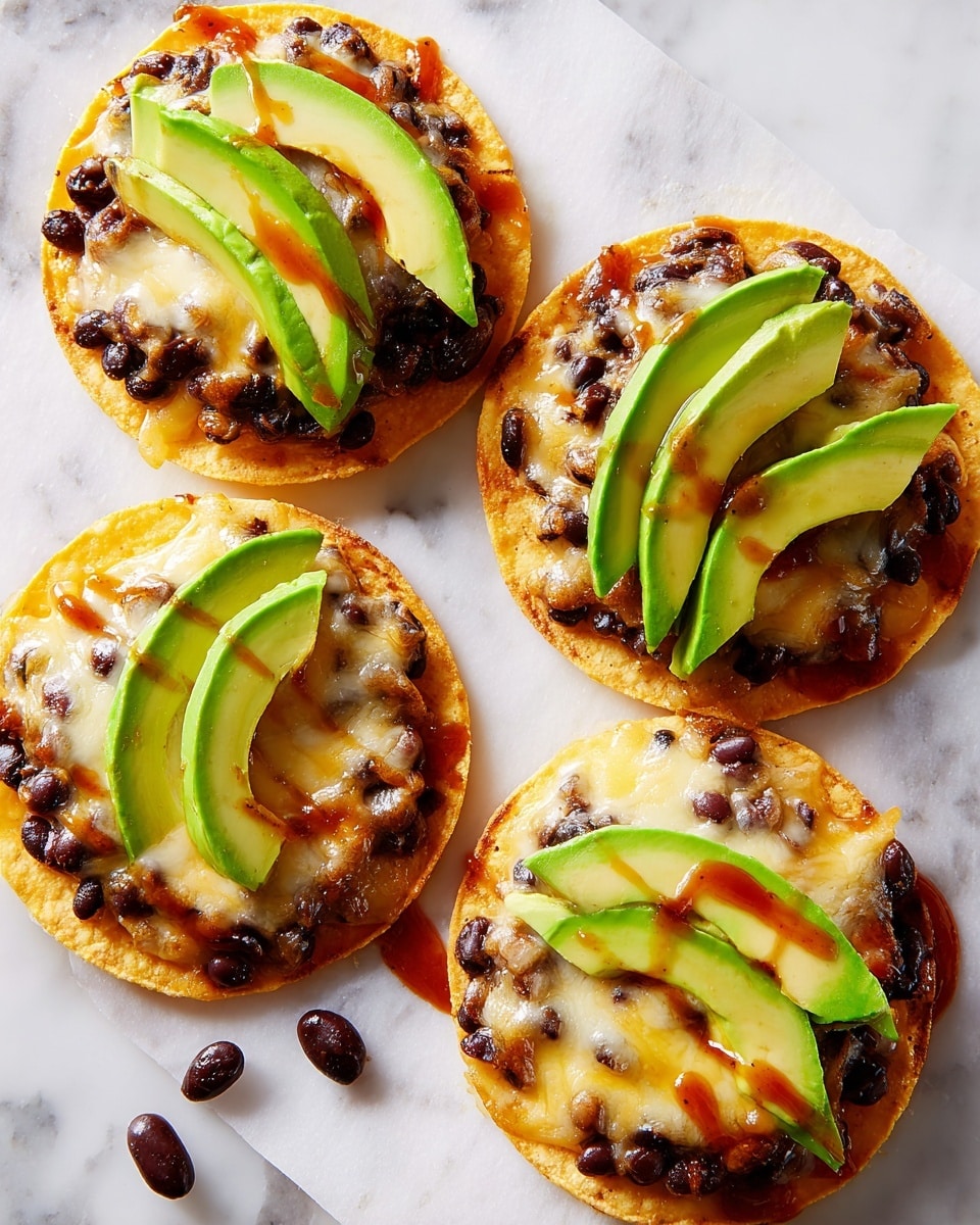 Black Bean Tostadas with Melted Pepper Jack and Avocado Recipe - Recipe Image