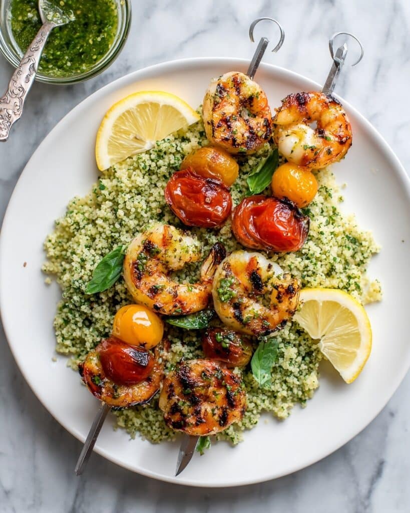 Grilled Lemon Shrimp with Pesto Couscous Recipe