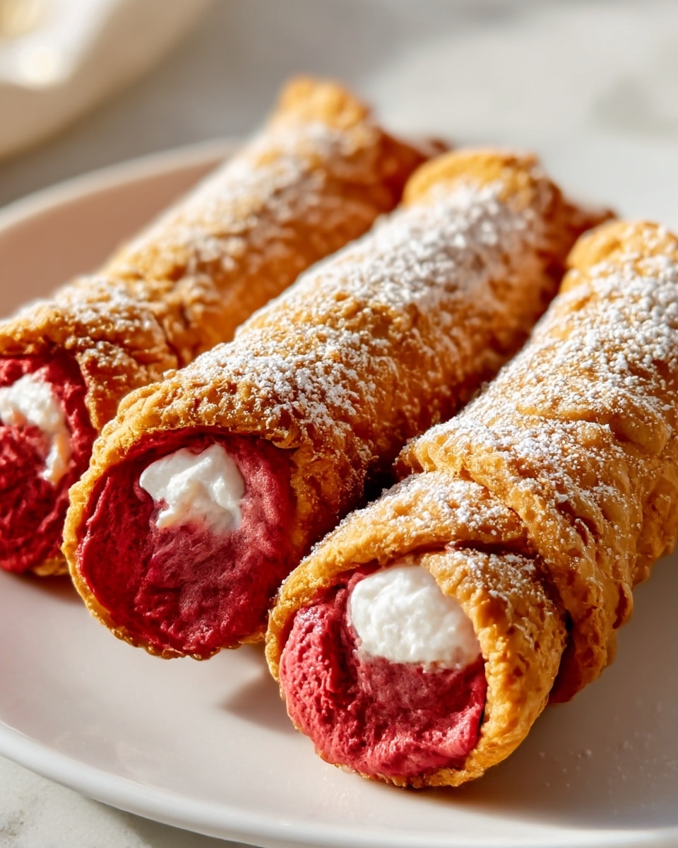 Red Velvet Cannoli with Cream Cheese Filling and Chocolate Pistachio Garnish Recipe - Recipe Image